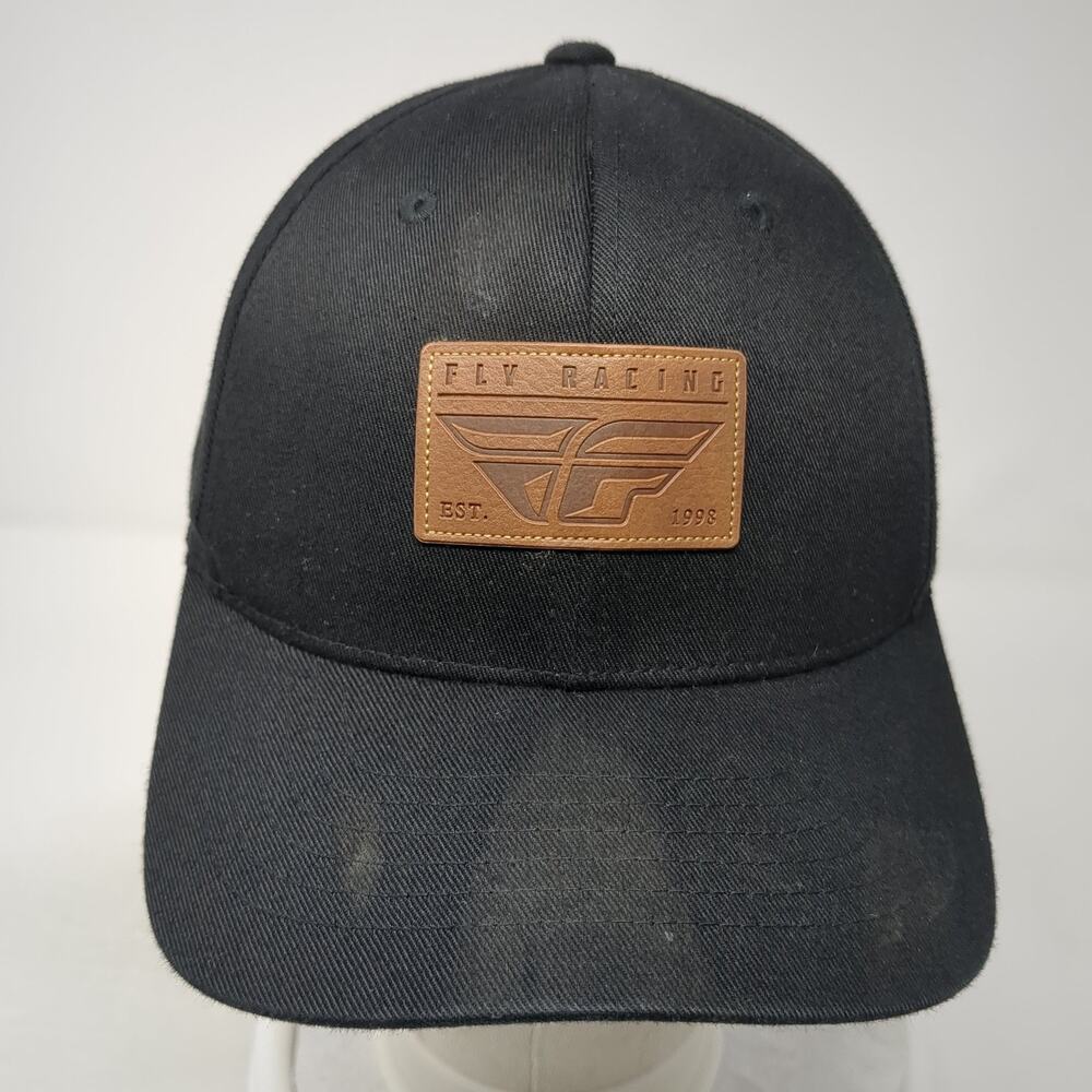 Fly Racing Leather Patch Fitted Hat Solid Black X… - image 2